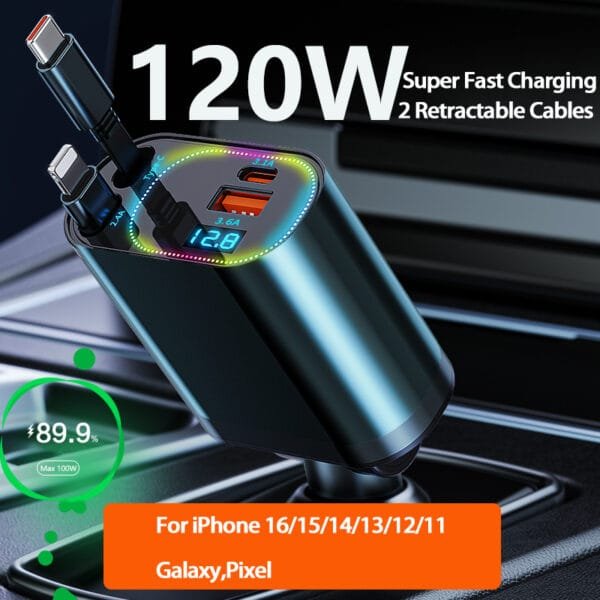 retracable usb c car adapter