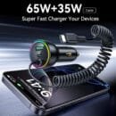 USB C 65W Car Charger Fash Charging Phone Charger Adapter PD35W & QC30W with 5.2ft 30W Type C Coiled Cable