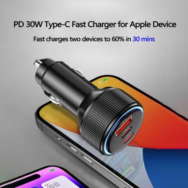 USB C Car Charger Fast Charging 82.5W 3-Port Dual PD30W & QC3.0 22.5W Car Power Adapter for iPhone, iPad, Samsung Galaxy - Image 3